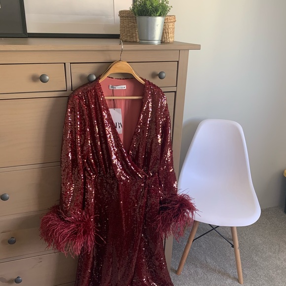 Zara Dresses & Skirts - ZARA limited edition sequin and feather wrap gown